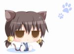  :&lt; animal_ears bell black_hair brown_eyes cat_ears cat_tail chibi flat_gaze jingle_bell kagerou_(kers) kemonomimi_mode mari_(yuru_yuri) short_hair solo tail twintails yuru_yuri 
