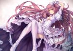  :o bow dress fal_maro gloves goddess_madoka hair_bow highres kaname_madoka legs long_hair mahou_shoujo_madoka_magica pink_hair solo spoilers thigh-highs thighhighs ultimate_madoka very_long_hair white_gloves white_legwear yellow_eyes 