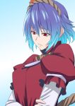  blue_hair gradient_hair h-new hair_ornament highres leaf maple_leaf mirror multicolored_hair purple_hair red_eyes shimenawa short_hair slit_pupils solo touhou yasaka_kanako 