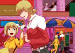  1girl barnaby_brooks_jr blonde_hair bruce_lee&#039;s_jumpsuit date dating green_eyes huang_baoling jacket pretzel rduuroorn red_jacket short_hair tiger_&amp;_bunny 