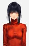  black_hair blush bust expressionless lips long_hair looking_at_viewer makimura_shunsuke original payot red_eyes ribbed_sweater simple_background solo sweater turtleneck white_background 