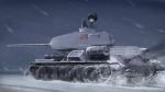  caterpillar_tracks chipika girls_und_panzer gun highres katyusha military military_vehicle short_hair snow t-34 tank vehicle weapon 