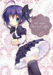  ahoge ameto_yuki black_legwear bloomers blue_eyes chuunibyou_demo_koi_ga_shitai! eyepatch gothic_lolita lolita_fashion purple_hair short_hair solo takanashi_rikka thigh-highs thighhighs 