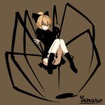  1girl kurodani_yamame kuromiya monster_girl simple_background smile solo spider spider_girl touhou 