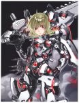  absurdres android armor brown_hair highres huge_weapon kaku-san-sei_million_arthur kurogin red_eyes robotic_arms sword weapon 