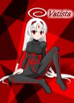  1girl ahoge albino bodysuit breasts character_name expressionless forehead_jewel hair_tubes huge_ahoge long_hair monvasa neon_trim red_eyes sitting solo twintails under_night_in-birth vatista very_long_hair white_hair 