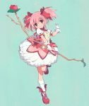  aqua_background bubble_skirt flower kaname_madoka magical_girl mahou_shoujo_madoka_magica poo_(artist) red_rose rose simple_background solo 