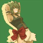  animal_ears armpits arms_up breasts green_background green_eyes grin kuromiya looking_at_viewer original short_hair simple_background smile solo 