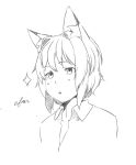  :o animal_ears bust copyright_request english hair_intakes majima_yuki monochrome short_hair simple_background solo sparkle traditional_media white_background 