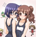  blue_eyes blue_hair brown_eyes brown_hair chibi flying_sweatdrops glasses hair_bun hayashiya_zankurou hidamari_sketch hiro miyako multiple_girls sae school_swimsuit school_uniform swimsuit twintails ume-sensei yuno 