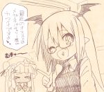  &gt;_&lt; ;d anger_vein bat_wings bespectacled blush bust chibi crescent dress_shirt fang full-face_blush glasses hat head_wings heart heart_in_mouth koakuma long_hair monochrome mukyuu multiple_girls necktie numako open_mouth patchouli_knowledge pointy_ears shirt smile tears touhou translated translation_request vest wavy_mouth wings wink 