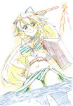  braid breasts haisaihaisai highres leafa long_hair navel solo swimsuit sword sword_art_online twin_braids weapon 