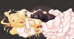  blonde_hair hair_ribbon long_hair lying no_hat no_headwear on_back ribbon sakuraba_(artist) solo touhou tress_ribbon yakumo_yukari 