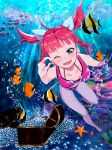  barefoot bikini blue_eyes fish freediving long_hair pearl ponytail red_hair redhead solo starfish swimming swimsuit treasure_chest umi_monogatari underwater urin_(umi_monogatari) uzura_lala wink 