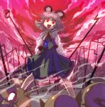  animal_ears cloud clouds crazy_eyes dowsing_rod grey_hair highres jewelry mouse mouse_ears mouse_tail nazrin open_mouth pendant pointy_ears red_eyes red_sky shope short_hair skirt skirt_set sky solo sweatdrop tail touhou 