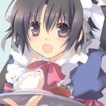  alternate_costume amano black_eyes black_hair blush crossdressinging cup food little_busters!! lowres maid maid_headdress naoe_riki open_mouth puffy_sleeves short_hair solo sweatdrop teacup trap tray 