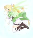  ass blonde_hair blush boots bracelet braid breasts elf fairy_wings green_eyes jewelry leafa long_hair pointy_ears ponytail puffy_sleeves solo sword_art_online thigh-highs thighhighs twin_braids wings yuuyu 
