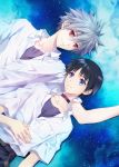  black_hair blue_eyes brown_hair carnelian collar evangelion:_3.0_you_can_(not)_redo grey_hair ikari_shinji lying male multiple_boys nagisa_kaworu neon_genesis_evangelion rebuild_of_evangelion red_eyes school_uniform short_hair smile white_hair 