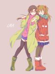  boots brown_hair coat evangelion:_3.0_you_can_(not)_redo eyepatch glasses hairband long_hair makinami_mari_illustrious michaelovten multiple_girls neon_genesis_evangelion orange_hair pantyhose rebuild_of_evangelion scarf shikinami_asuka_langley skirt smile soryu_asuka_langley souryuu_asuka_langley thigh-highs thighhighs winter_clothes yuri 