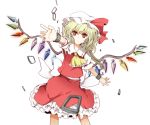  ascot beni_shouga_(benisyouga0612) blonde_hair broken_chains chain chained chains flandre_scarlet hat hat_ribbon looking_at_viewer outstretched_arms puffy_sleeves red_eyes revision ribbon shackle shirt short_hair side_ponytail skirt skirt_set solo touhou wings 