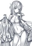  asuna_(sao) bra breasts cleavage clothes_hanger holding_clothes lingerie long_hair matsuryuu monochrome mound_of_venus navel panties sketch smile solo sword_art_online underwear underwear_only 