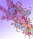  +_+ 1girl armlet bracelet cctokutoku flower hair_flower hair_ornament jewelry long_hair multicolored_hair nia_teppelin skirt solo tengen_toppa_gurren_lagann two-tone_hair upside-down 