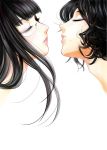  2girls closed_eyes eyeshadow glasses highres incoming_kiss kiss makeup mana0311 mole multiple_girls original profile yuri 