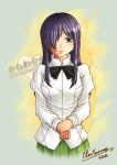  artist_name clow_kusanagi downcast_eyes hair_over_one_eye ikezawa_hanako katawa_shoujo long_hair purple_eyes purple_hair scar school_uniform solo title_drop violet_eyes 