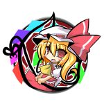  ascot blonde_hair blush_stickers fang flandre_scarlet gomasamune hat laevatein open_mouth red_eyes side_ponytail skirt skirt_set smile solo touhou wings 
