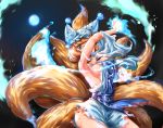  blonde_hair breasts cleavage fox_tail hat highres hijiwryyyyy multiple_tails short_hair sideboob solo tail torn_clothes touhou yakumo_ran yellow_eyes 