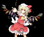  ascot beni_shouga_(benisyouga0612) blonde_hair broken_chains chain chained chains darkness flandre_scarlet hat hat_ribbon looking_at_viewer outstretched_arms puffy_sleeves red_eyes ribbon shackle shirt short_hair side_ponytail skirt skirt_set solo touhou wings 