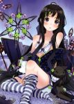  absurdres artist_request bare_shoulders black_hair bow bra braid cat chiharu_(nekomimibousi96) collarbone hair_bow hair_ornament hairclip highres huge_filesize long_hair looking_at_viewer original parted_lips purple_eyes scan shorts sitting solo striped striped_legwear thigh-highs thighhighs thighhighs_pull underwear very_long_hair violet_eyes 