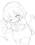  hadurin_(zdmzy) highres lineart monochrome nurse remilia_scarlet short_hair solo stethoscope thigh-highs thighhighs touhou wings wink 