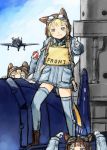  airplane animal_hat blonde_hair blue_eyes coh goggles hat multiple_girls navy operations_mars thighhighs thumbs_up 