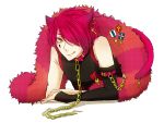  1boy animal_ears badge boris_airay cat_ears catboy chain chains collar feather_boa gloves hair_over_one_eye heart_no_kuni_no_alice jewelry piercing pink_hair short_hair smile tail tattoo tongue yellow_eyes 