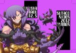  armor armored_dress bare_shoulders boots bracelet breasts claws crab demon_girl demon_tail dual_persona elbow_gloves english gloves grin hair_over_one_eye horns jewelry large_breasts long_hair matsuda_yuusuke muscle necklace nise_maou_kanizeru original payot purple_hair sharp_teeth simple_background smile solo tail wavy_hair white_background yuusha_to_maou yuusuke 