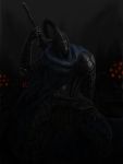  armor artorias_the_abysswalker cape dark dark_souls demon full_armor gauntlets helmet highres knight male monster oolacile_resident plume red_eyes sword weapon 