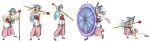  bent_over blue_eyes blue_hair bracelet choker cleavage crouch crouching dragon_quest dragon_quest_v dress earrings flora hair_ribbon professormegaman sceptre shield spinning thigh-highs weapon 