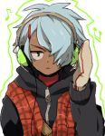  blue_hair bust face gloves hair_over_one_eye headphones hoodie inazuma_eleven_(series) inazuma_eleven_go kurama_norihito lowres male musical_note rococolove solo white_background 