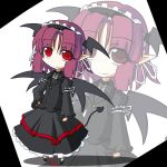  alternate_costume alternate_hair_length alternate_hairstyle arm_garter balladia bat_wings black_dress bow buttons chibi cross demon_tail dress eyelashes frills hair_between_eyes hair_bow hair_ribbon hairband hand_on_hip head_wings highres koakuma light_smile long_sleeves looking_at_viewer no_nose pointy_ears red_eyes red_hair redhead ribbon shoes short_hair simple_background solo square tail tiptoes touhou vest white_background wide_sleeves wings zoom_layer 