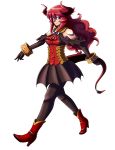  bare_shoulders boots bracelet breasts demon_girl demon_tail elbow_gloves gloves high_heels highres horns iori_nichi jewelry long_hair maou_beluzel original pantyhose payot red_eyes red_hair redhead shoes skirt skull smile solo tail very_long_hair walking yuusha_to_maou 