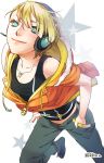  blonde_hair hands_in_pockets headset hooded_jacket imone_run jewelry necklace pants solo soukaikei_non star star-shaped_pupils symbol-shaped_pupils utau 