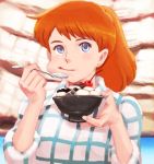  blue_eyes cherry earrings eating fio_piccolo food fruit jewelry kurenai_no_buta lafolie orange_hair ponytail solo spoon studio_ghibli 