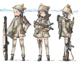  animal_hat backpack bag coh glasses gun hat multiple_girls operations_mars owen_smg rifle shoulder_bag submachine_gun thigh-highs thighhighs thompson_submachine_gun weapon zettai_ryouiki 