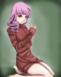  1girl barefoot drill_hair hbz highres katawa_shoujo kneeling long_hair mikado_shiina naked_sweater pink_hair ribbed_sweater solo sweater sweater_dress twin_drills yellow_eyes 