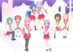  heart heart_hands highres hiiragi_kagami hiiragi_tsukasa isou_nagi iwasaki_minami izumi_konata kobayakawa_yutaka kusakabe_misao long_hair lucky_star minegishi_ayano multiple_girls pantyhose school_uniform serafuku short_hair siblings sisters stairs takara_miyuki tamura_hiyori twins twintails 