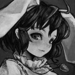  animal_ears bunny_ears extra_ears inaba_tewi jewelry junly looking_at_viewer monochrome necklace nose rabbit_ears short_hair sketch smile solo touhou 