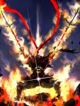  fire homex lens_flare male polearm sanada_yukimura_(sengoku_basara) sengoku_basara solo spear weapon 