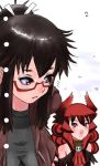  ... age_regression black_hair blush_stickers child demon_girl elbow_gloves freckles from_above glasses gloves hand_holding holding_hands hoodie horns long_hair looking_down maou_beluzel multiple_girls original ponytail red-framed_glasses red_eyes red_hair redhead semi-rimless_glasses snot wattman wavy_hair yonezawa_natsumi yuusha_to_maou 