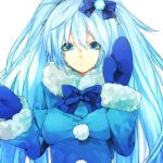  aqua_eyes asuna_(i_luv) blue_hair hatsune_miku long_hair mittens simple_background solo vocaloid white_background yuki_miku 
